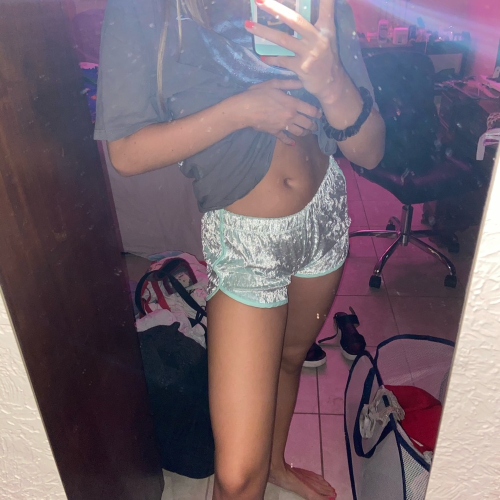 Pastel Green Velvet Shorts